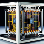 **

A visually striking representation of qubits struggling with decoherence. Show qubits in a quantum computer losing their stable state, perhaps with visual distortions or disruptions around them, emphasizing the challenge of maintaining stability in a noisy environment. Use a futuristic lab setting with cooling systems and shielding.

**