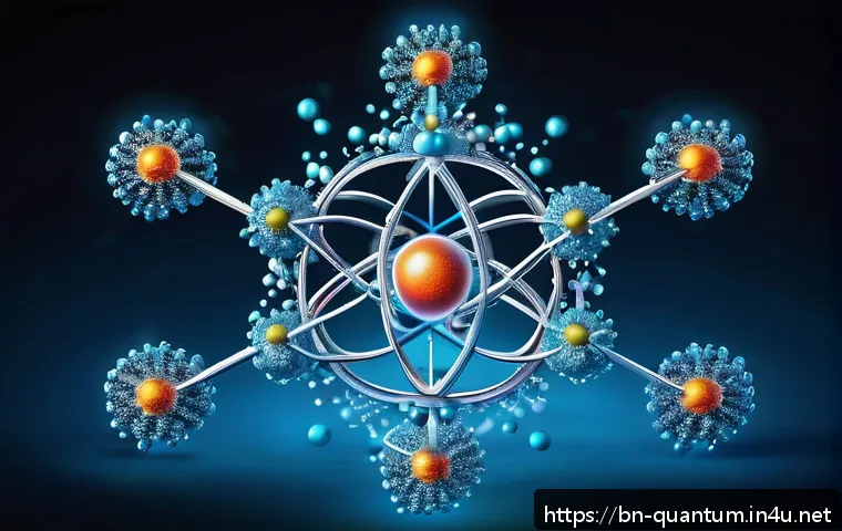 양자화학의 모형 및 시뮬레이션 - A detailed scientific illustration of quantum chemistry molecular modeling: show a complex molecular...