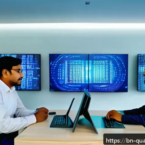 양자컴퓨터의 상업화 전망 - A futuristic business office environment in Bangladesh, showcasing a diverse group of professional B...