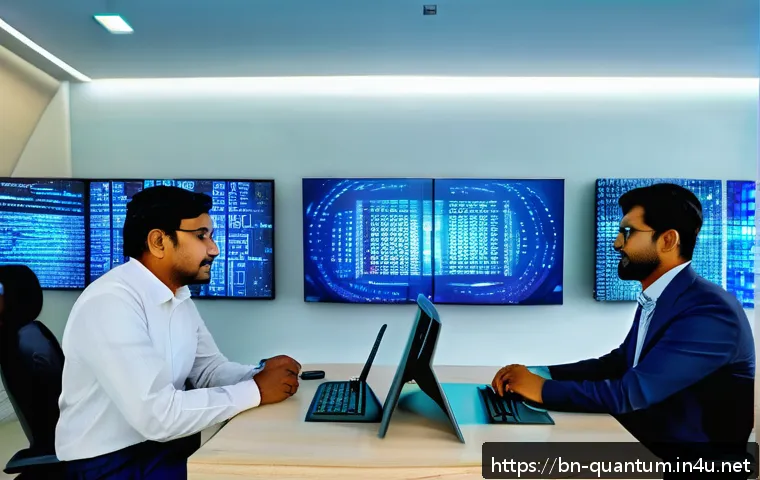 양자컴퓨터의 상업화 전망 - A futuristic business office environment in Bangladesh, showcasing a diverse group of professional B...