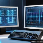 양자컴퓨터와 기존 컴퓨터 비교 - A detailed digital illustration showing a comparison between classical and quantum computers: classi...