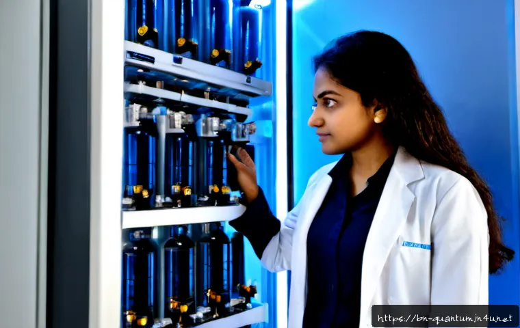Home 17 양자컴퓨터의 다양한 응용 분야 - Photorealistic quantum computing research laboratory, a South Asian female scientist in modest profe...