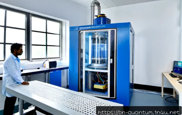 양자컴퓨터의 상용화 전망 - Photorealistic modern quantum computing laboratory in Bangladesh, a glass-enclosed quantum processor...